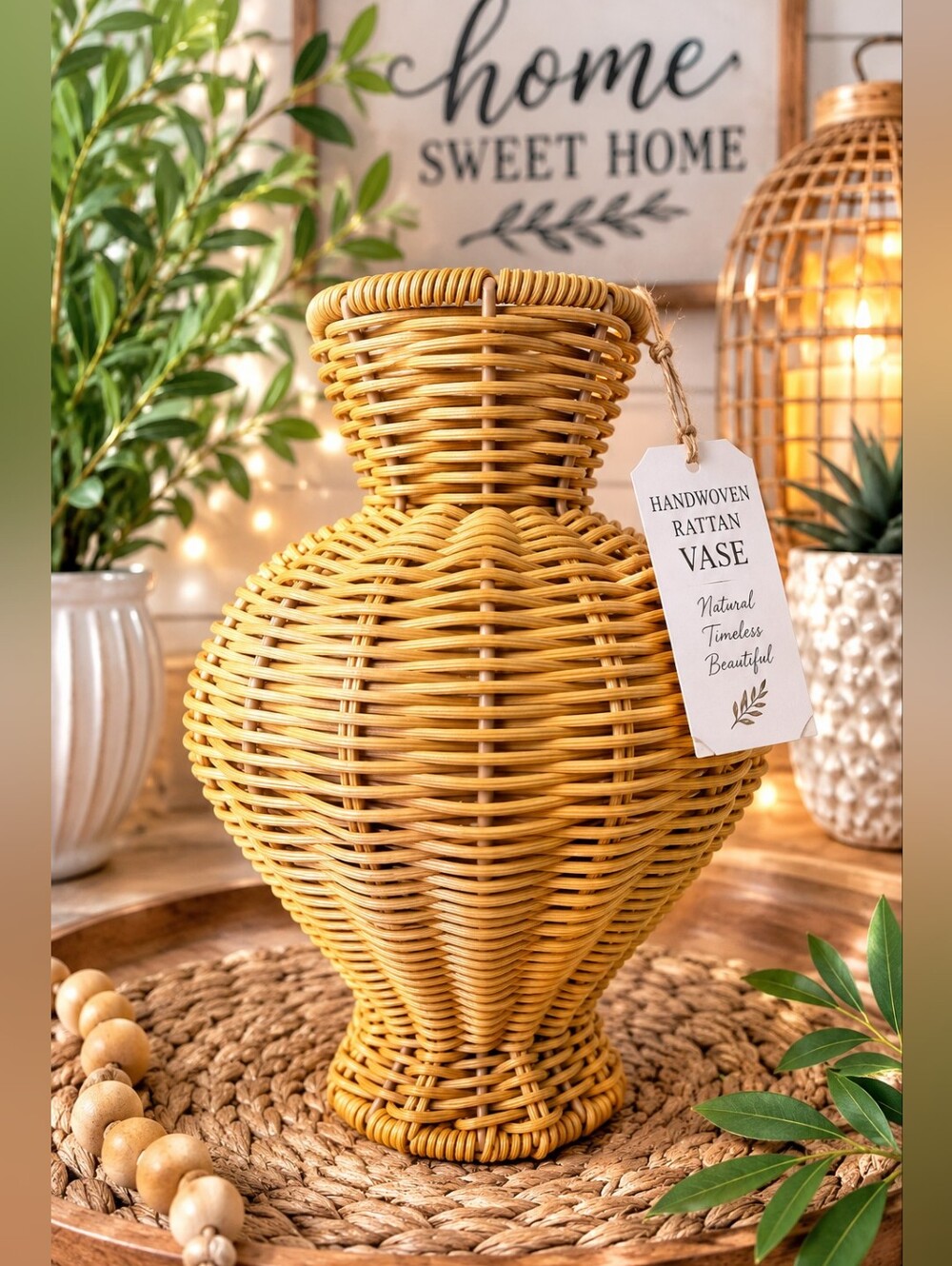 Better Homes & Gardens Handwoven Rattan Vase Boho Decor NWT